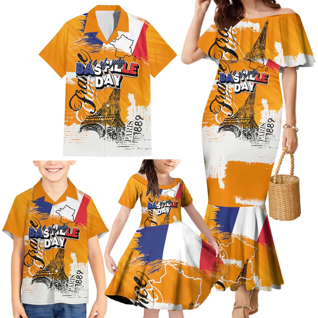 Bastille Day Family Matching Mermaid Dress and Hawaiian Shirt France Typography Art Grunge Style