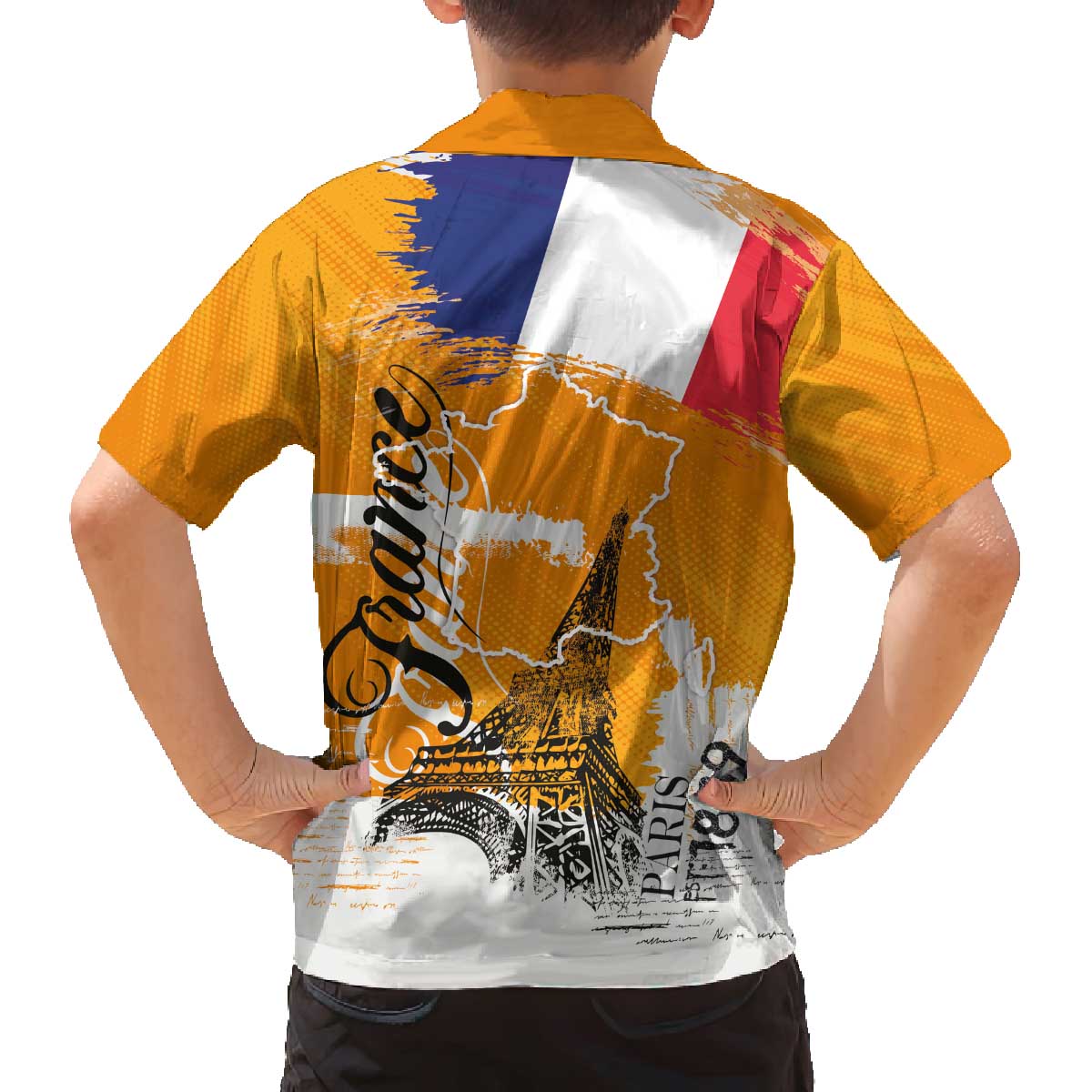 Bastille Day Family Matching Off The Shoulder Long Sleeve Dress and Hawaiian Shirt France Typography Art Grunge Style