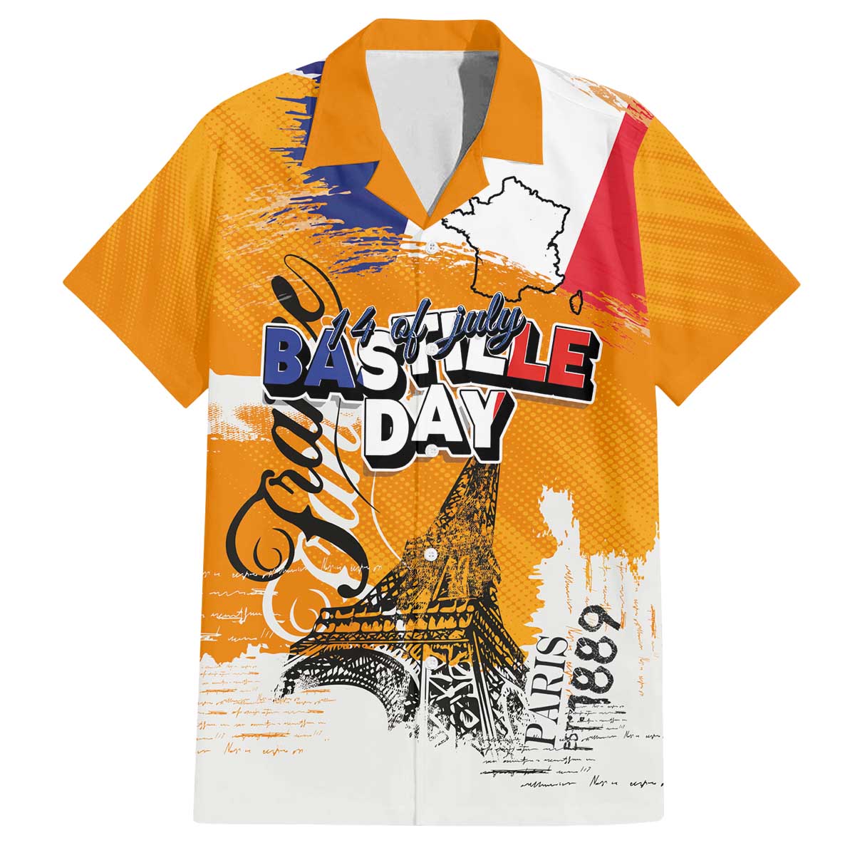 Bastille Day Family Matching Off The Shoulder Long Sleeve Dress and Hawaiian Shirt France Typography Art Grunge Style