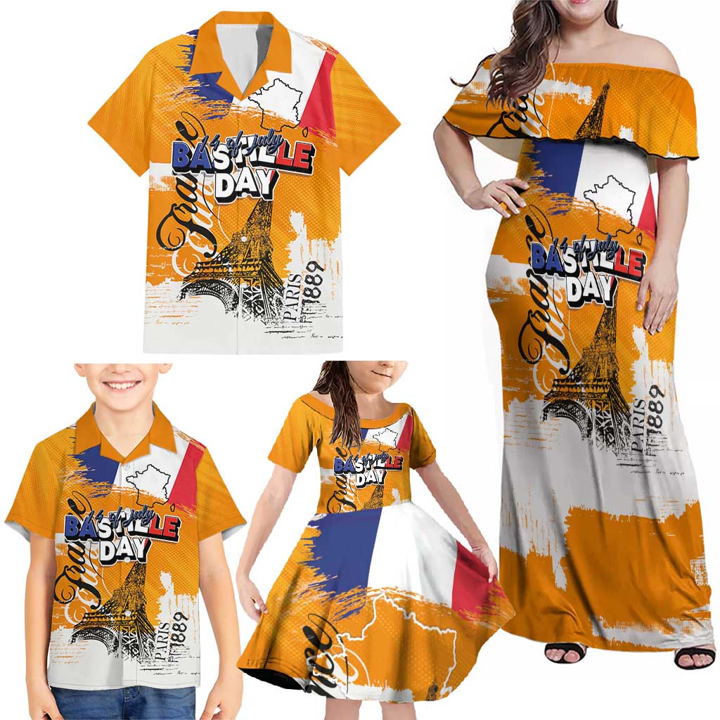 Bastille Day Family Matching Off Shoulder Maxi Dress and Hawaiian Shirt France Typography Art Grunge Style