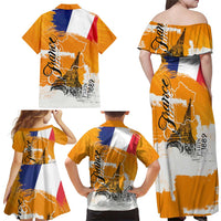 Bastille Day Family Matching Off Shoulder Maxi Dress and Hawaiian Shirt France Typography Art Grunge Style