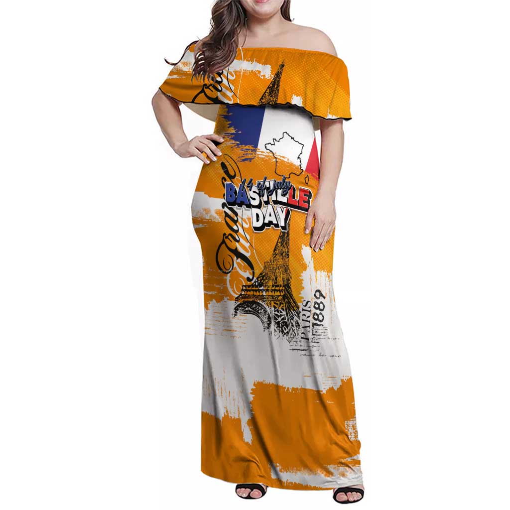 Bastille Day Family Matching Off Shoulder Maxi Dress and Hawaiian Shirt France Typography Art Grunge Style