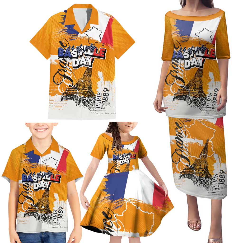 Bastille Day Family Matching Puletasi and Hawaiian Shirt France Typography Art Grunge Style
