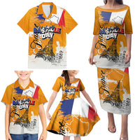 Bastille Day Family Matching Puletasi and Hawaiian Shirt France Typography Art Grunge Style