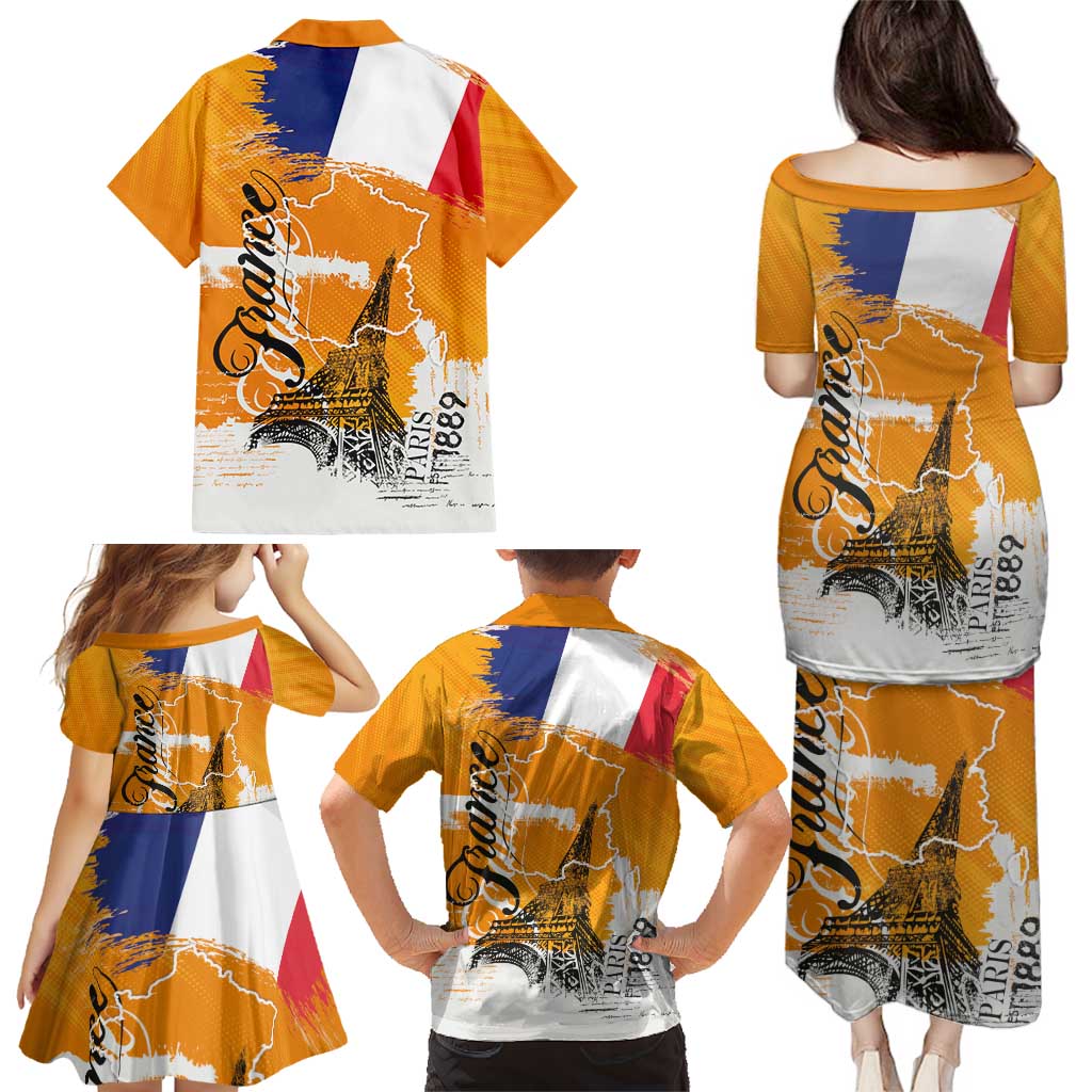 Bastille Day Family Matching Puletasi and Hawaiian Shirt France Typography Art Grunge Style