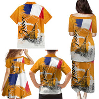 Bastille Day Family Matching Puletasi and Hawaiian Shirt France Typography Art Grunge Style