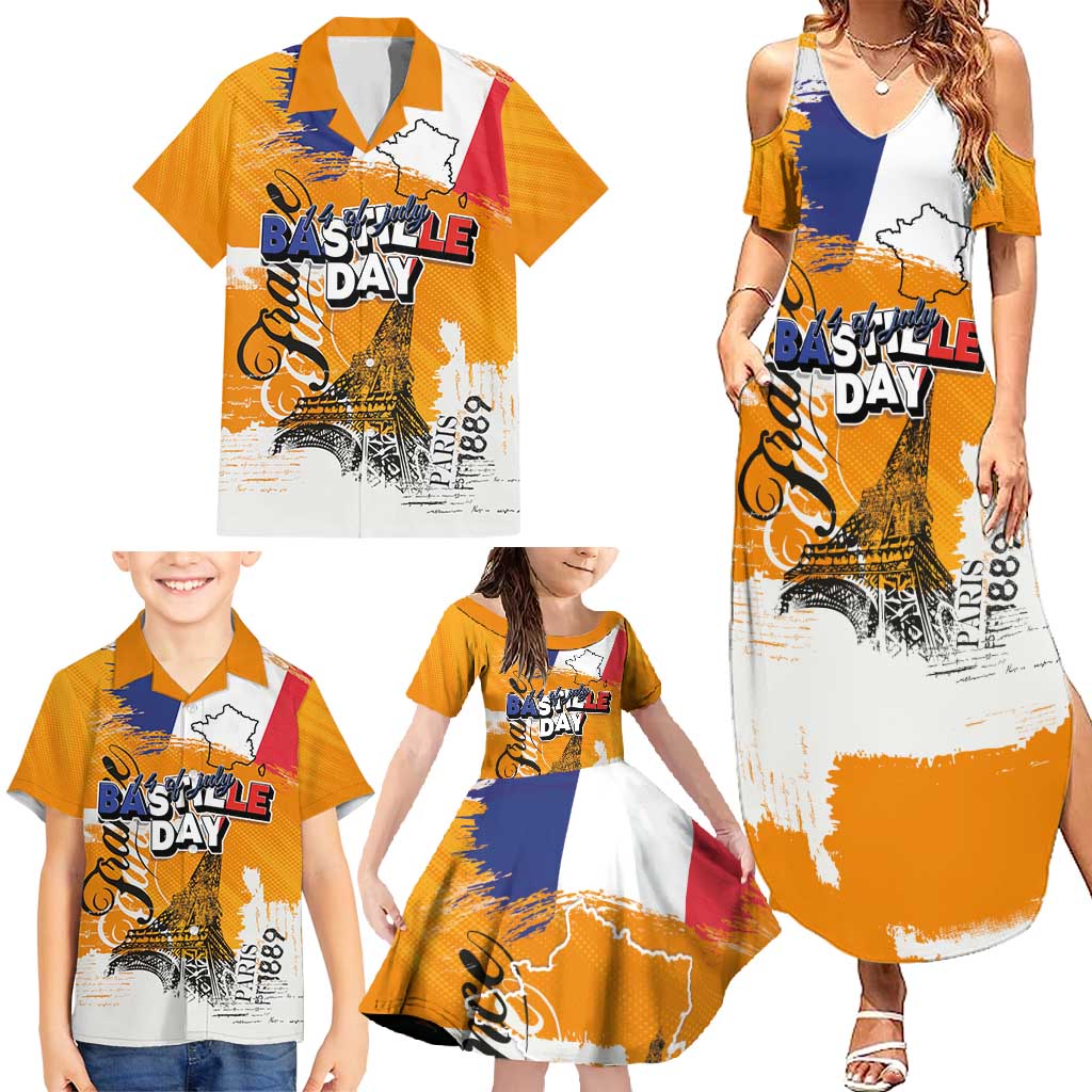 Bastille Day Family Matching Summer Maxi Dress and Hawaiian Shirt France Typography Art Grunge Style