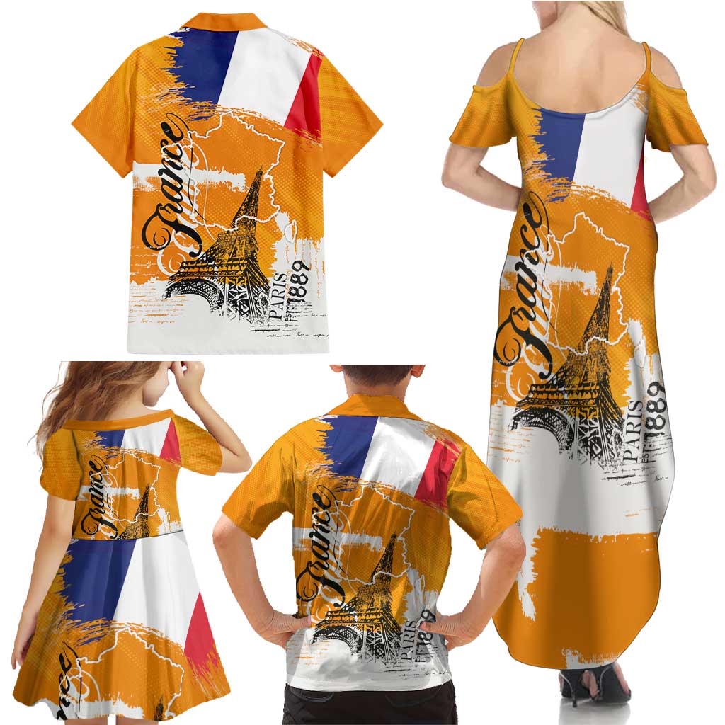 Bastille Day Family Matching Summer Maxi Dress and Hawaiian Shirt France Typography Art Grunge Style