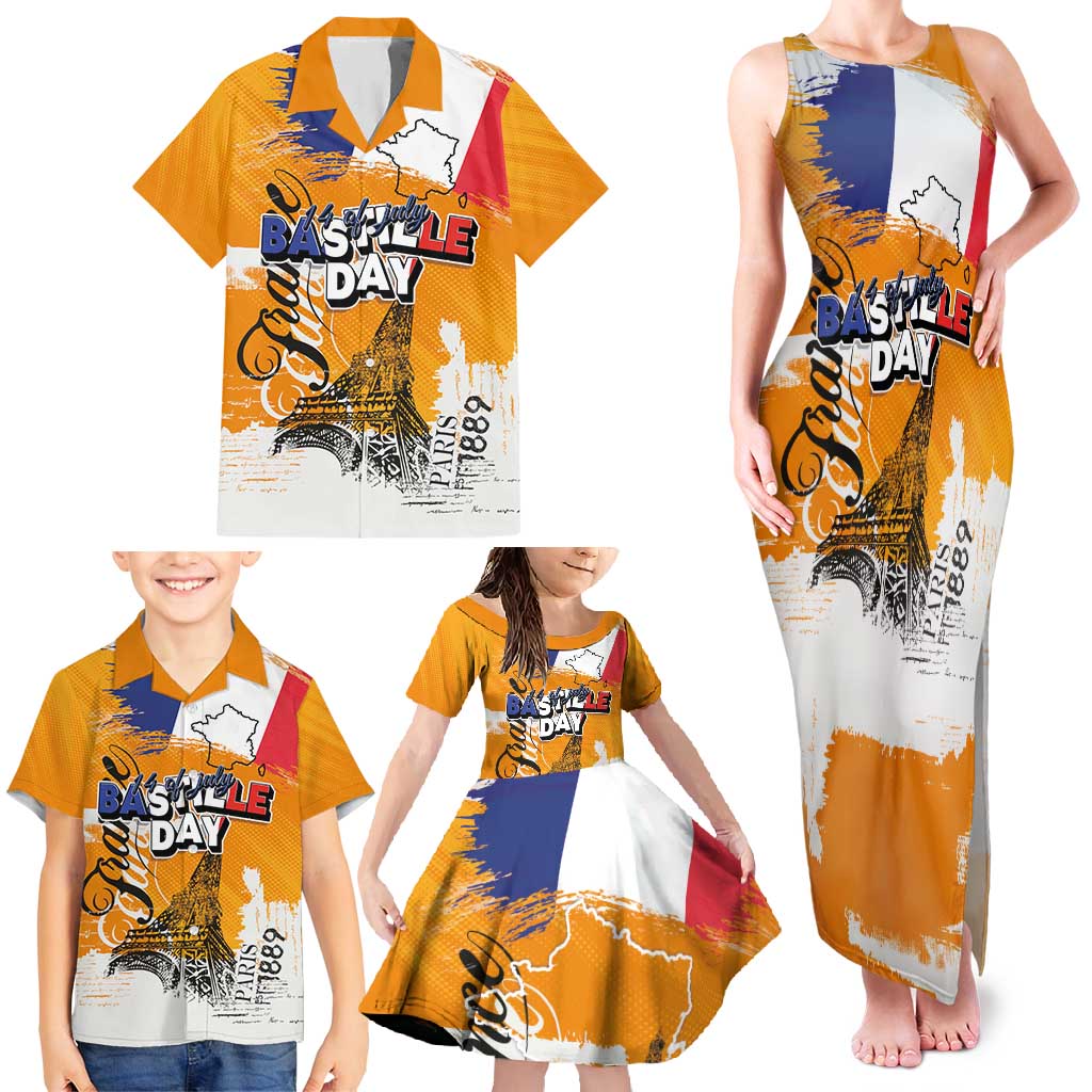 Bastille Day Family Matching Tank Maxi Dress and Hawaiian Shirt France Typography Art Grunge Style