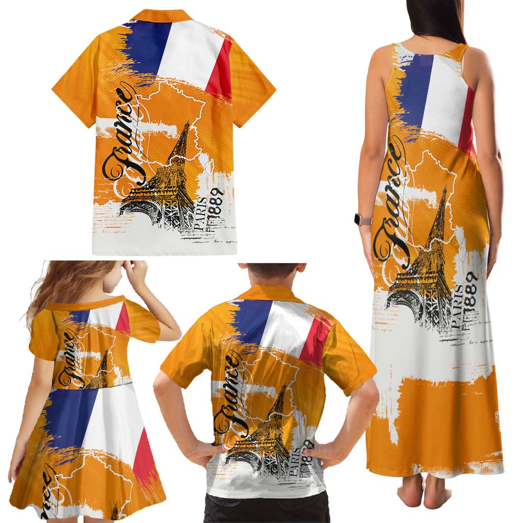 Bastille Day Family Matching Tank Maxi Dress and Hawaiian Shirt France Typography Art Grunge Style