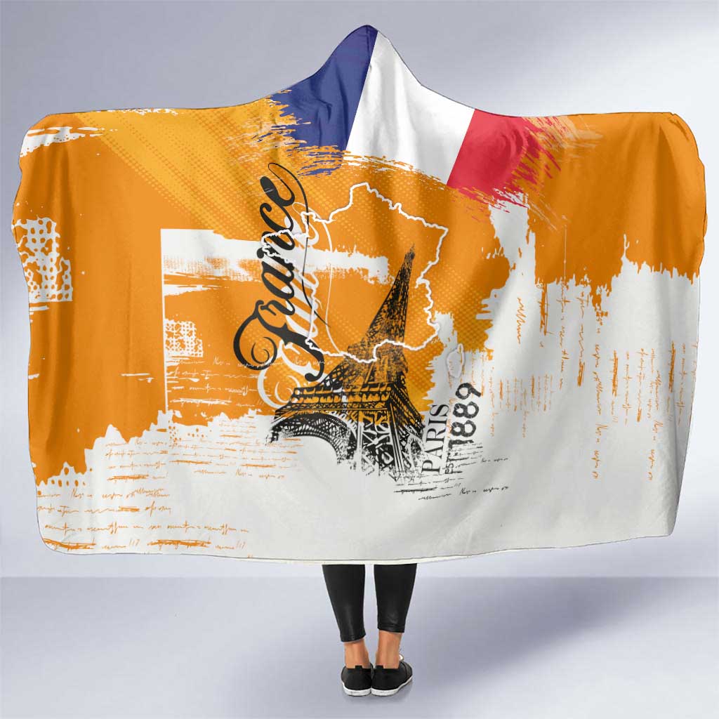 Bastille Day Hooded Blanket France Typography Art Grunge Style