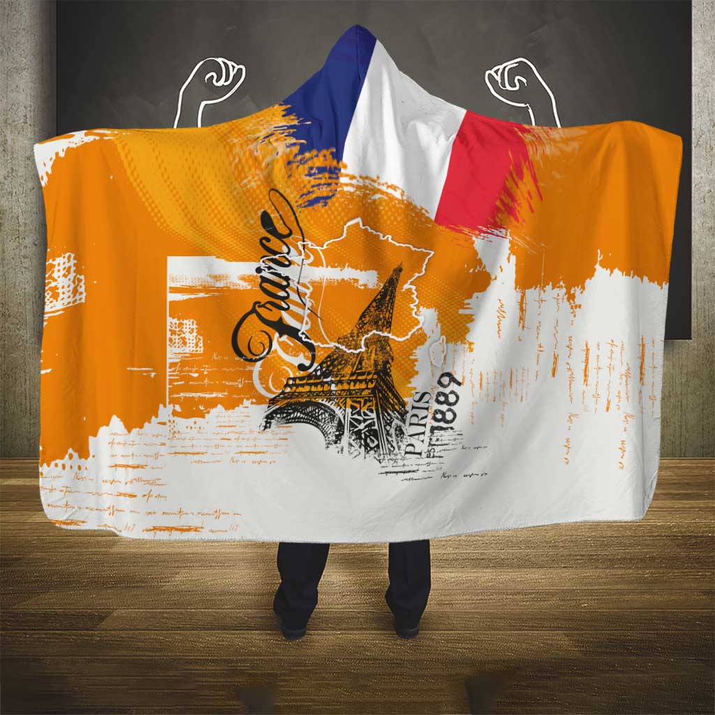 Bastille Day Hooded Blanket France Typography Art Grunge Style