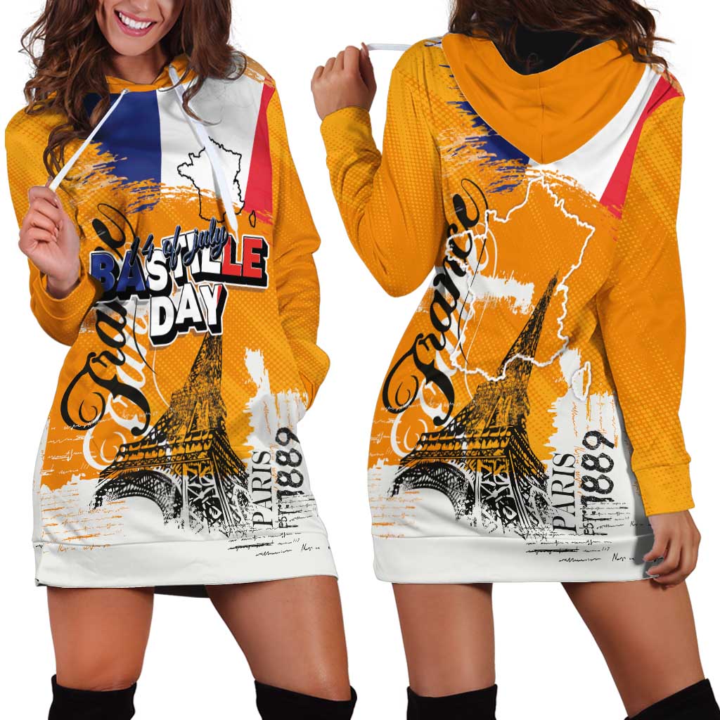 Bastille Day Hoodie Dress France Typography Art Grunge Style