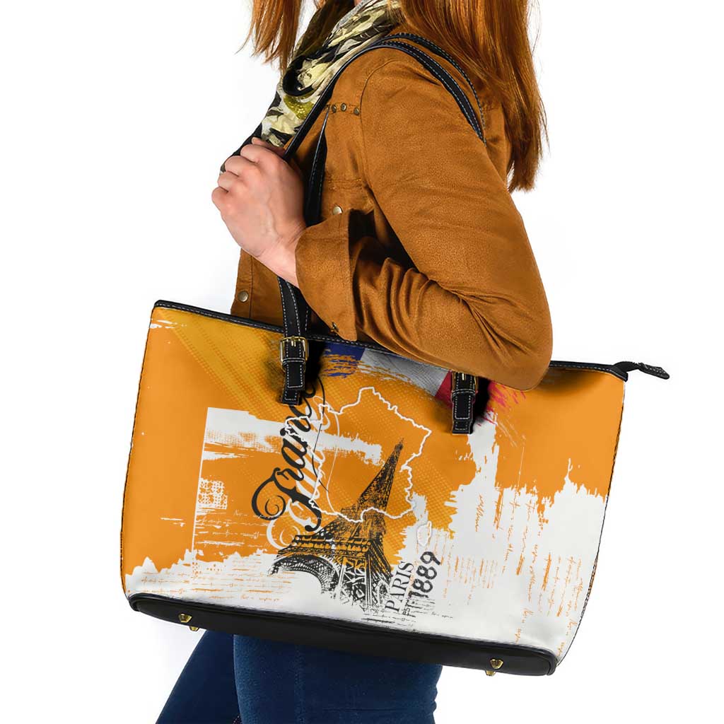 Bastille Day Leather Tote Bag France Typography Art Grunge Style