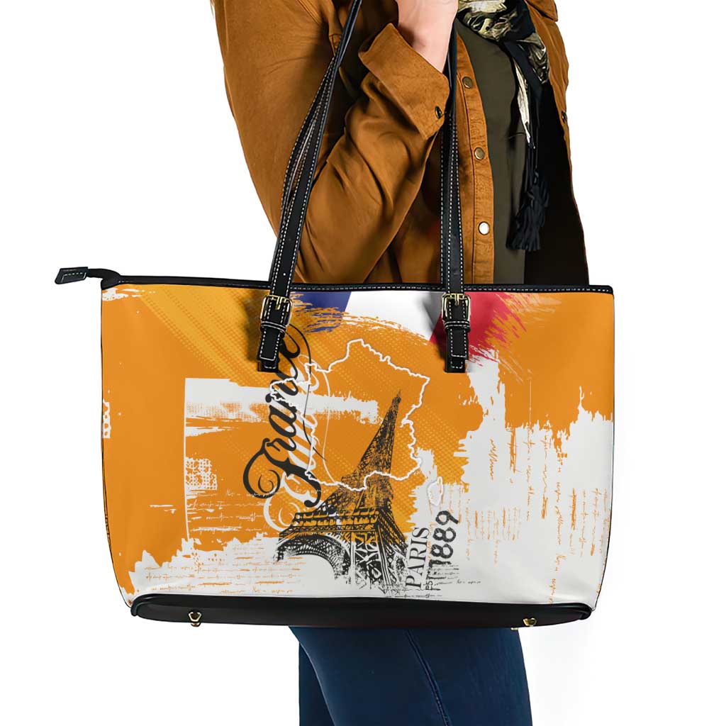 Bastille Day Leather Tote Bag France Typography Art Grunge Style