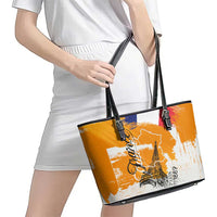 Bastille Day Leather Tote Bag France Typography Art Grunge Style