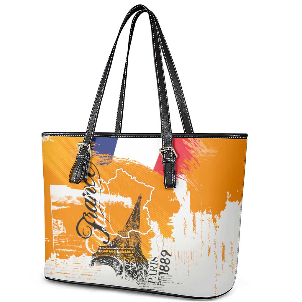 Bastille Day Leather Tote Bag France Typography Art Grunge Style