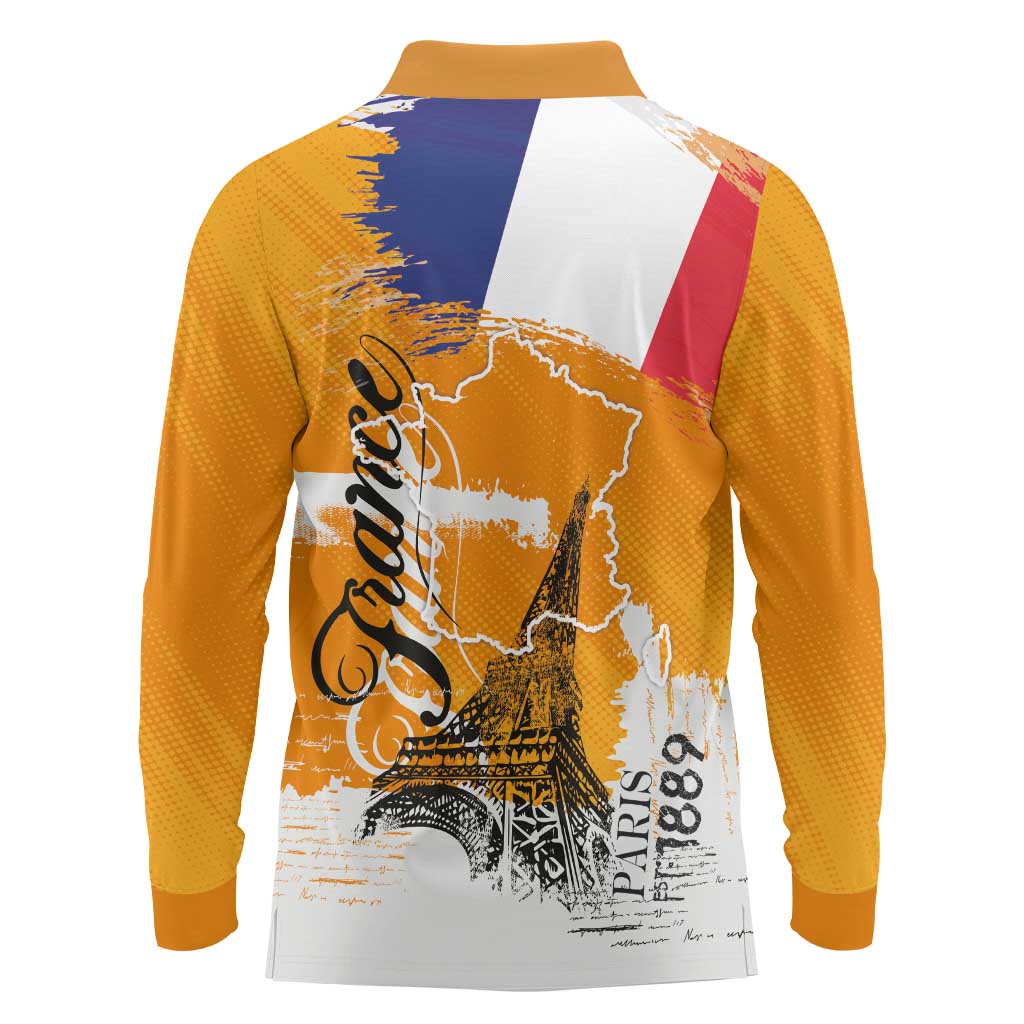 Bastille Day Long Sleeve Polo Shirt France Typography Art Grunge Style