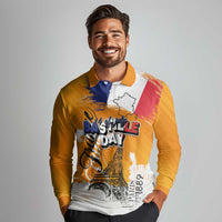 Bastille Day Long Sleeve Polo Shirt France Typography Art Grunge Style