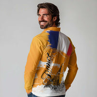 Bastille Day Long Sleeve Polo Shirt France Typography Art Grunge Style