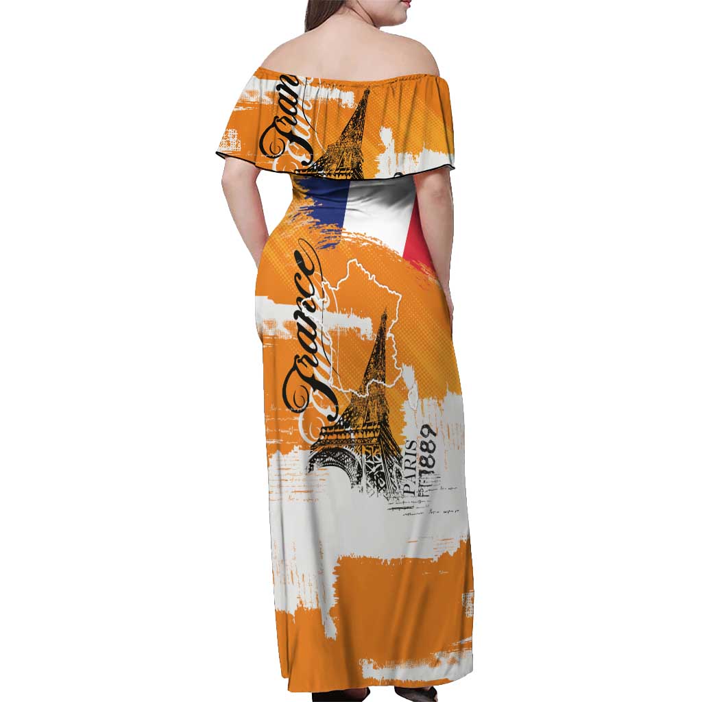 Bastille Day Off Shoulder Maxi Dress France Typography Art Grunge Style