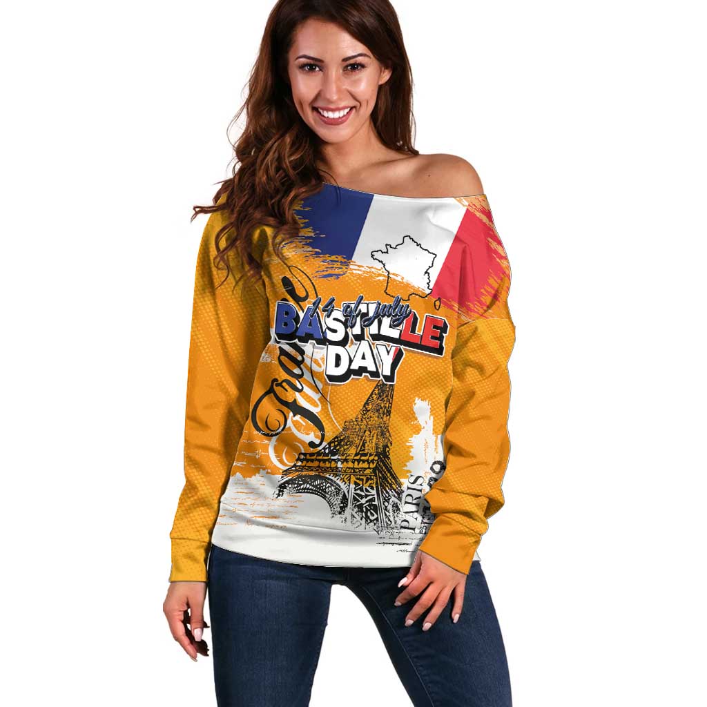 Bastille Day Off Shoulder Sweater France Typography Art Grunge Style