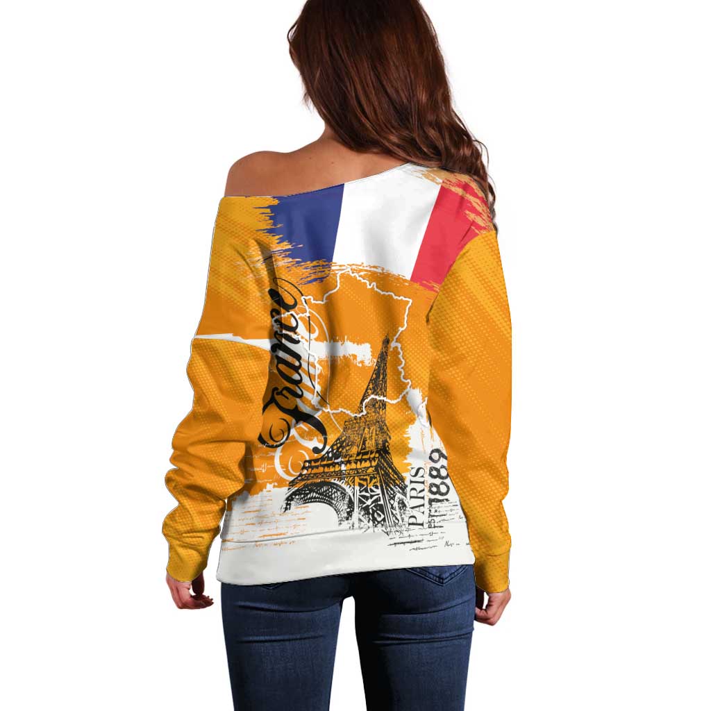 Bastille Day Off Shoulder Sweater France Typography Art Grunge Style