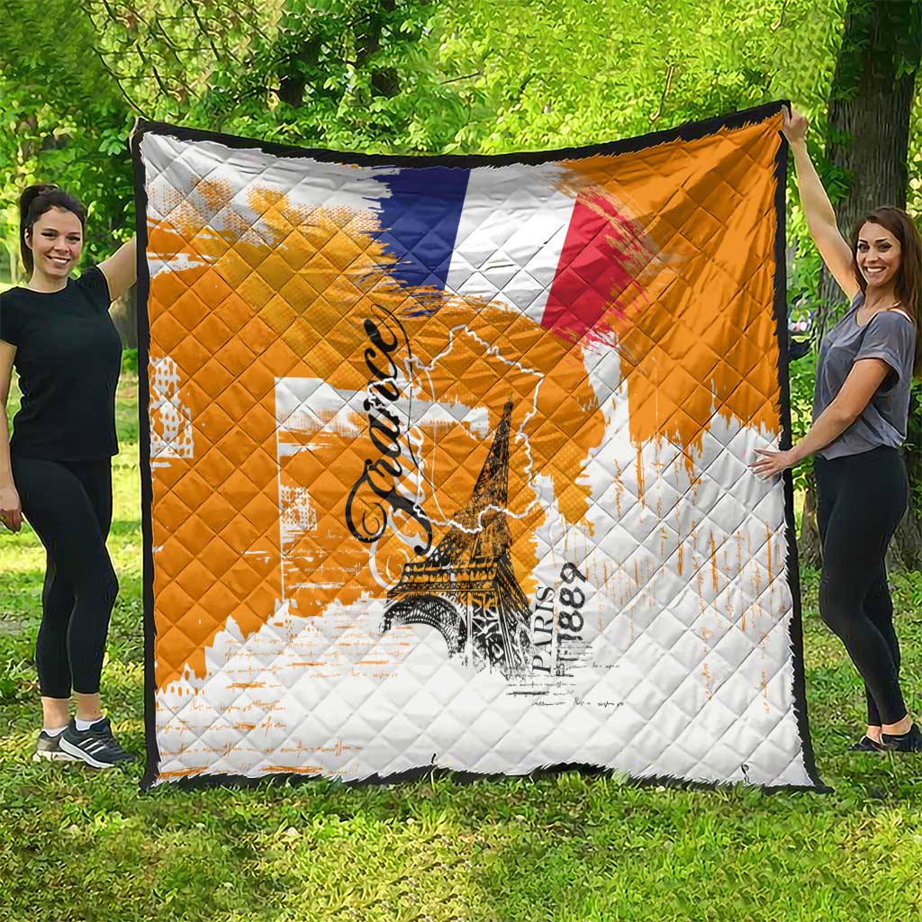 Bastille Day Quilt France Typography Art Grunge Style