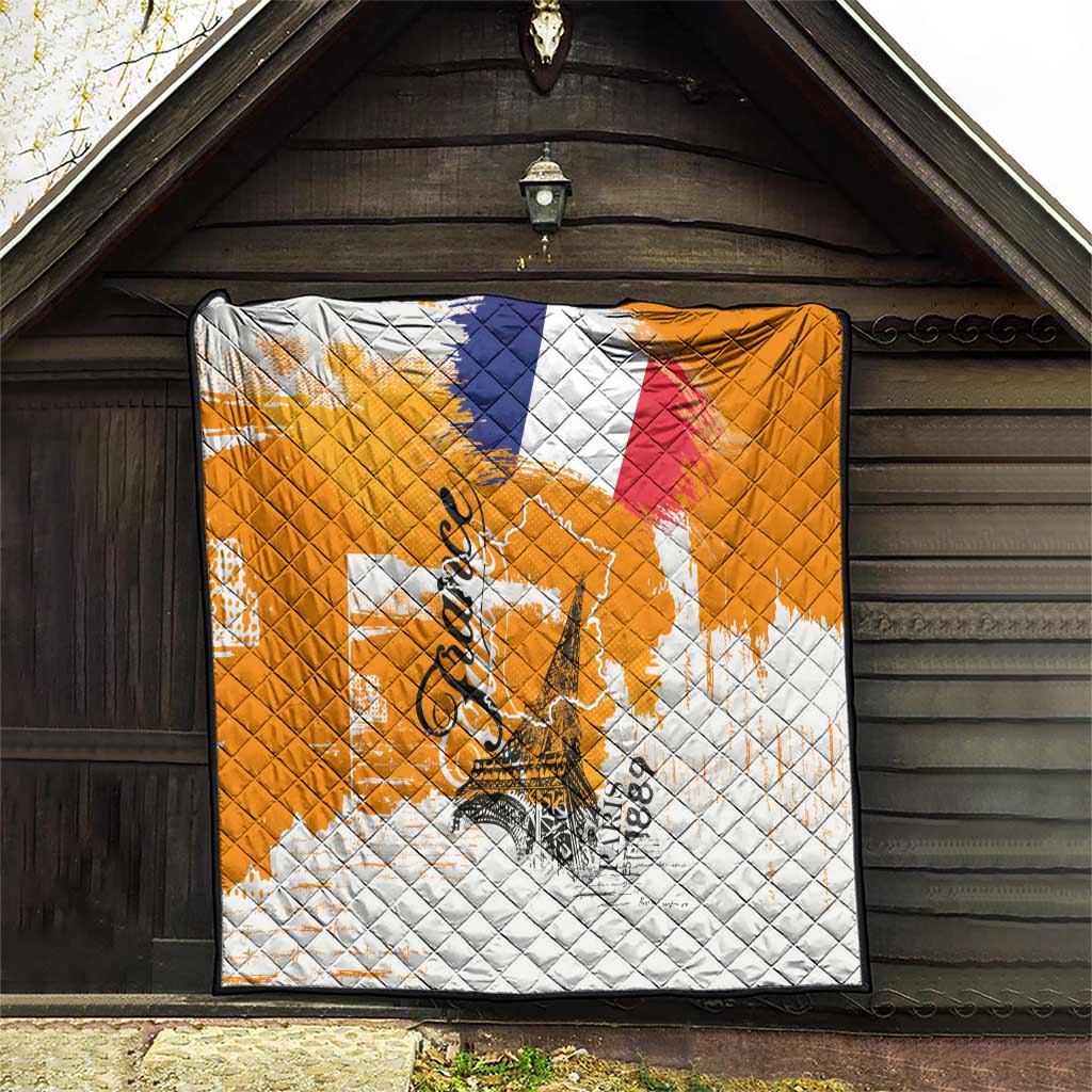 Bastille Day Quilt France Typography Art Grunge Style