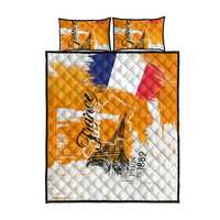 Bastille Day Quilt Bed Set France Typography Art Grunge Style