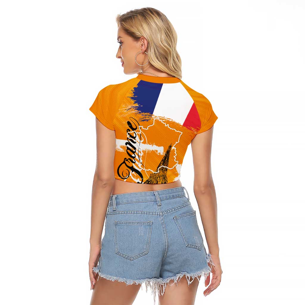 Bastille Day Raglan Cropped T Shirt France Typography Art Grunge Style