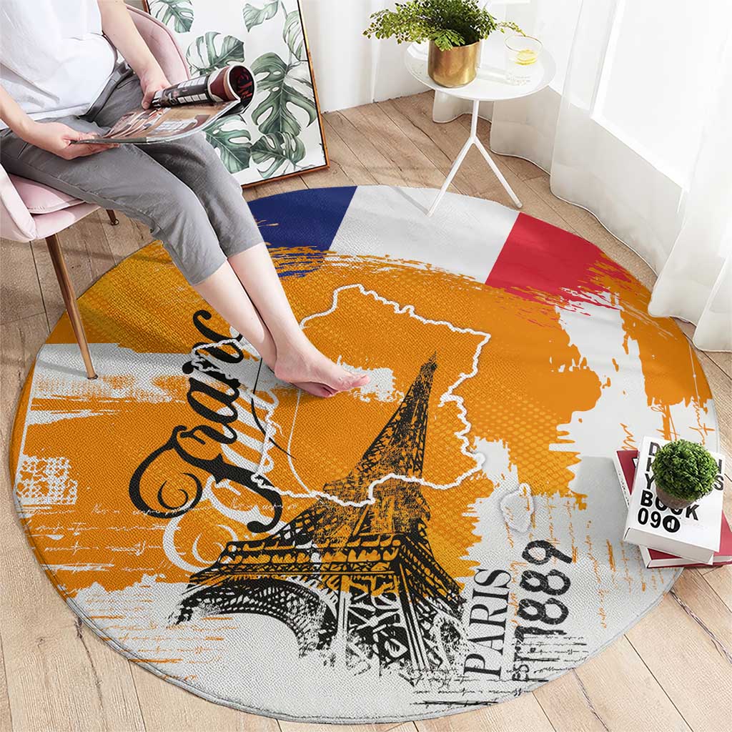 Bastille Day Round Carpet France Typography Art Grunge Style