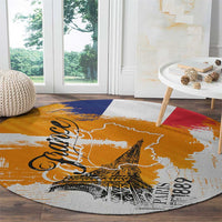 Bastille Day Round Carpet France Typography Art Grunge Style