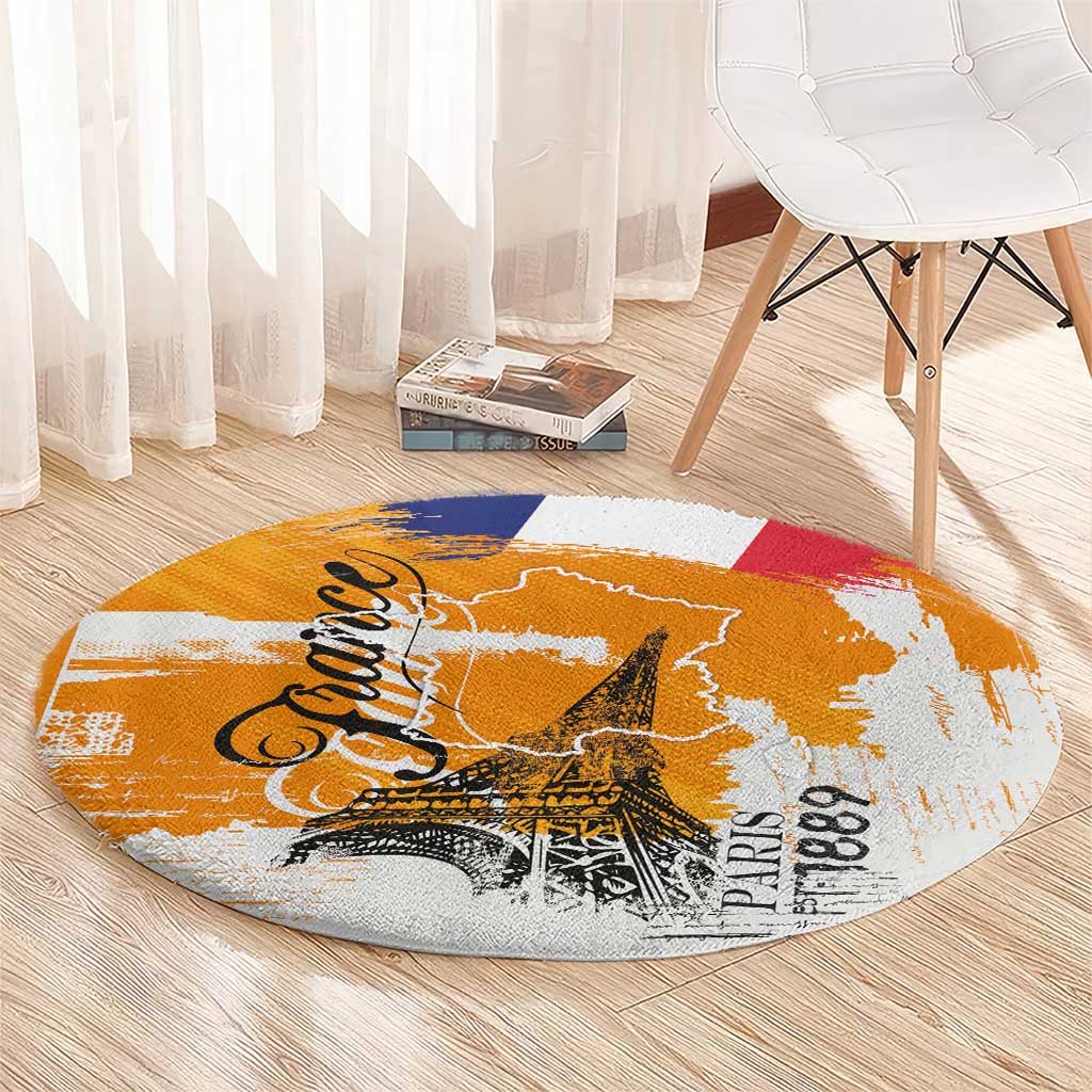 Bastille Day Round Carpet France Typography Art Grunge Style