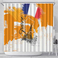 Bastille Day Shower Curtain France Typography Art Grunge Style