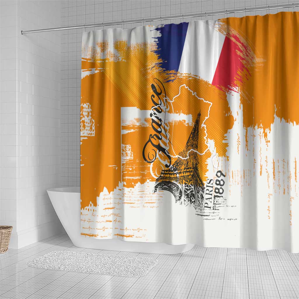 Bastille Day Shower Curtain France Typography Art Grunge Style