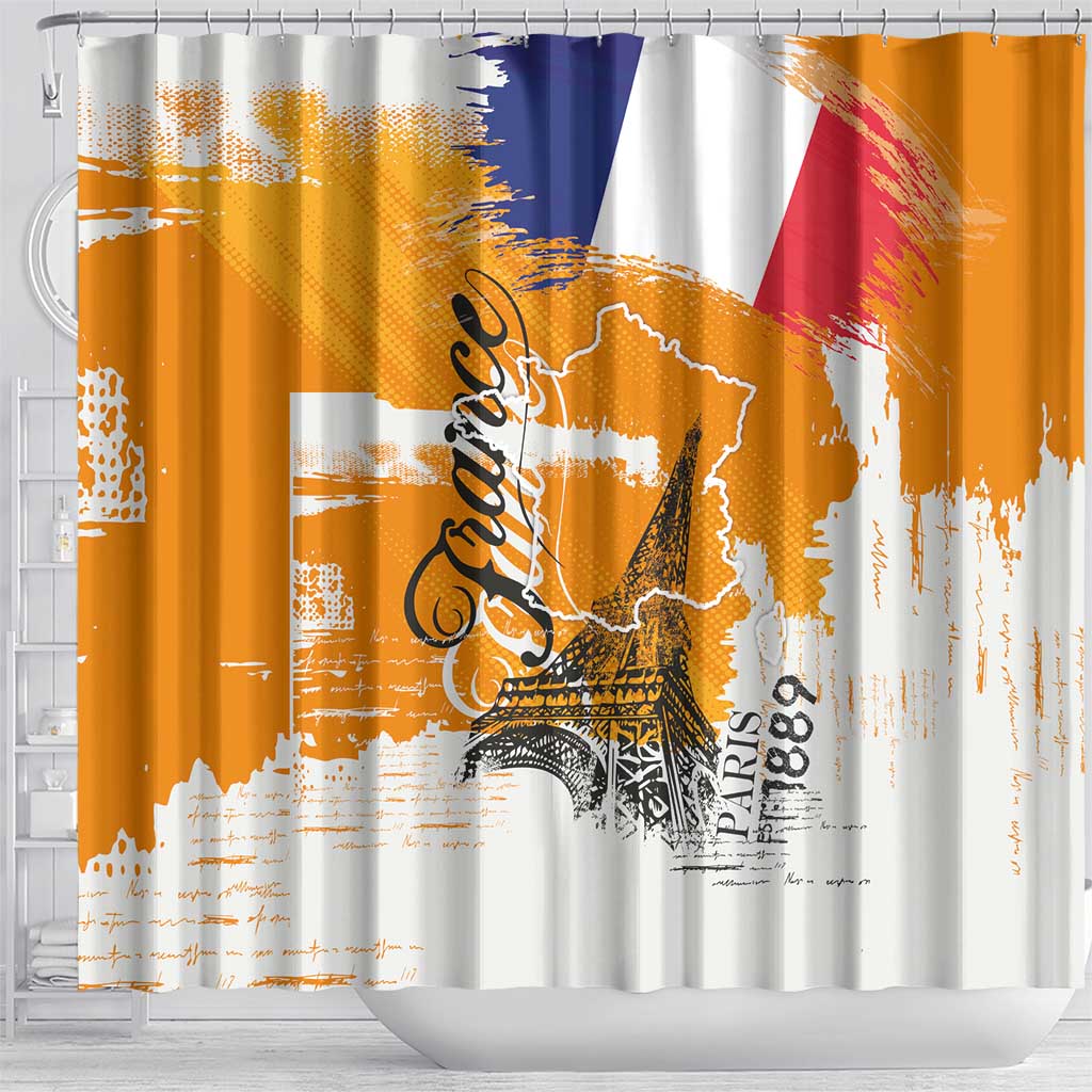 Bastille Day Shower Curtain France Typography Art Grunge Style