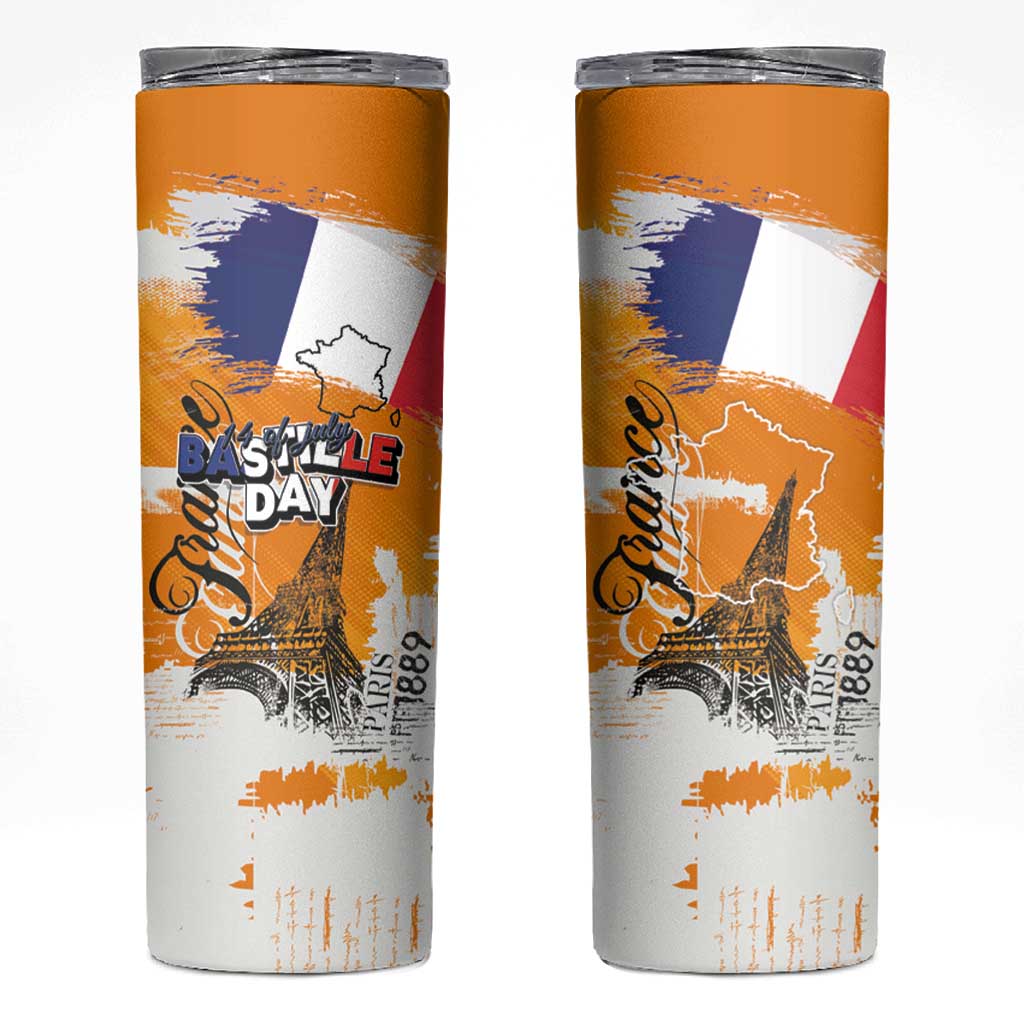 Bastille Day Skinny Tumbler France Typography Art Grunge Style