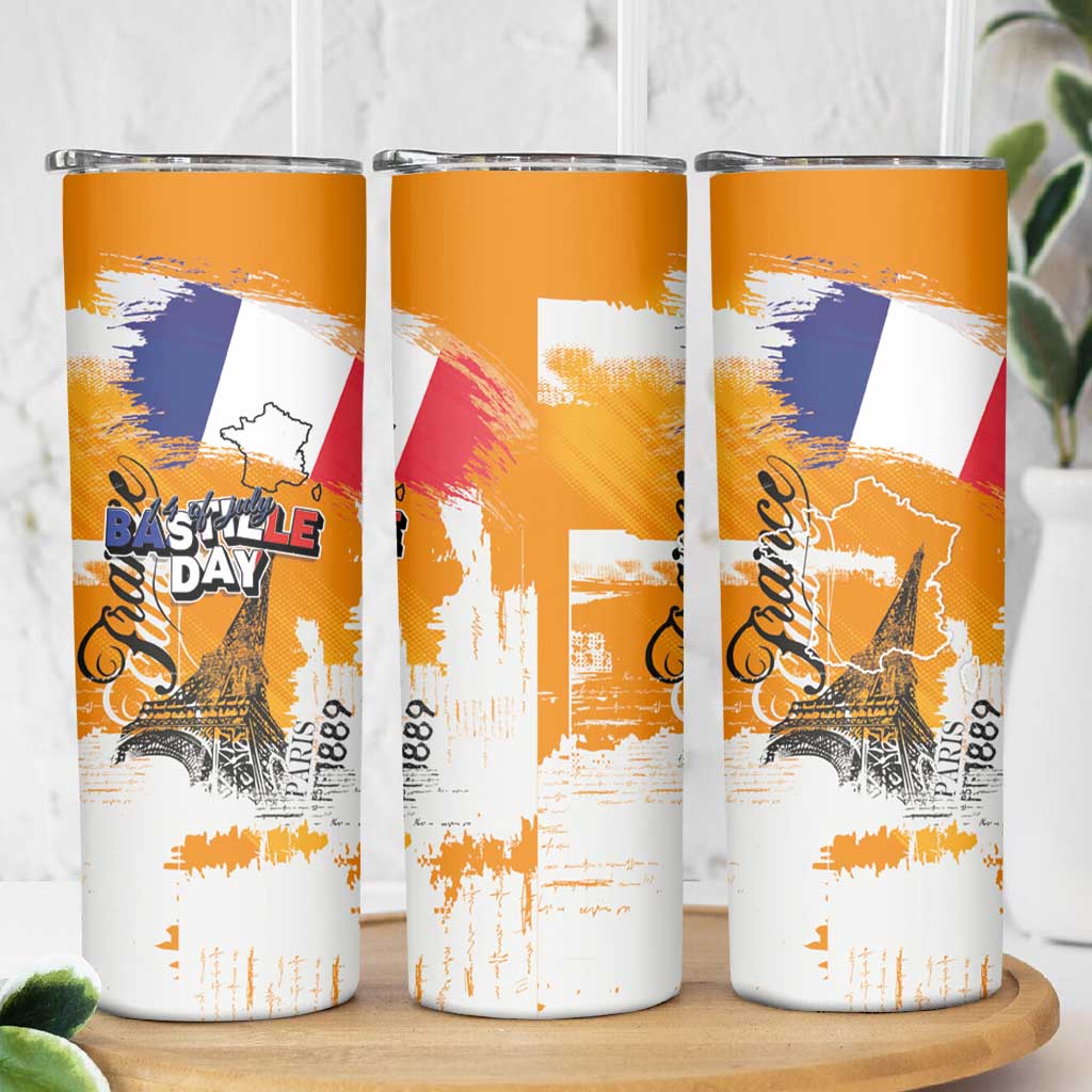 Bastille Day Skinny Tumbler France Typography Art Grunge Style