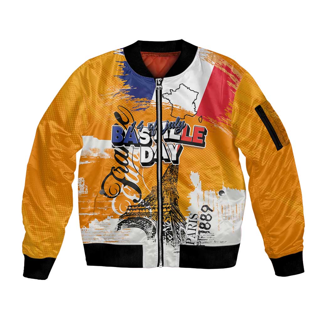 Bastille Day Sleeve Zip Bomber Jacket France Typography Art Grunge Style