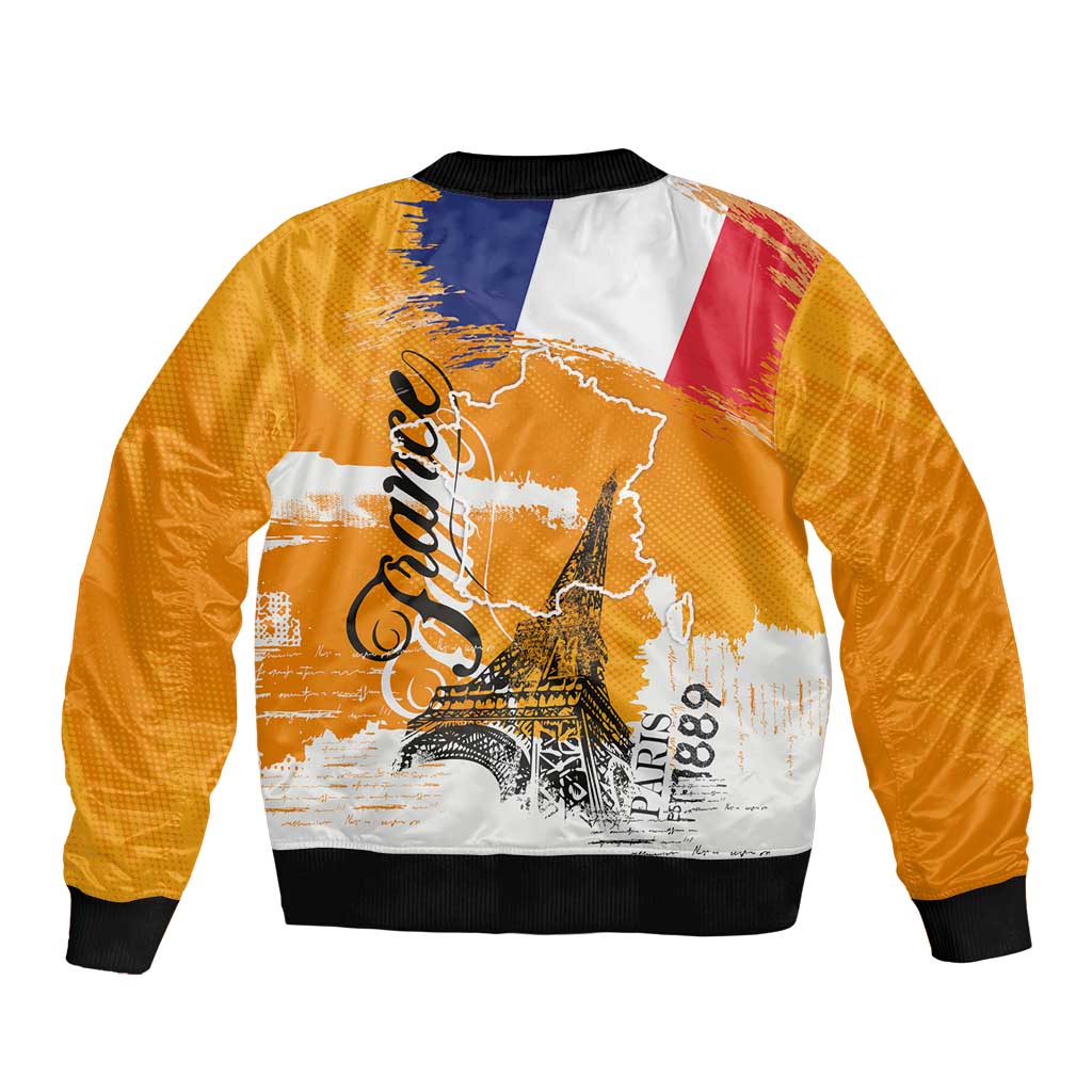 Bastille Day Sleeve Zip Bomber Jacket France Typography Art Grunge Style