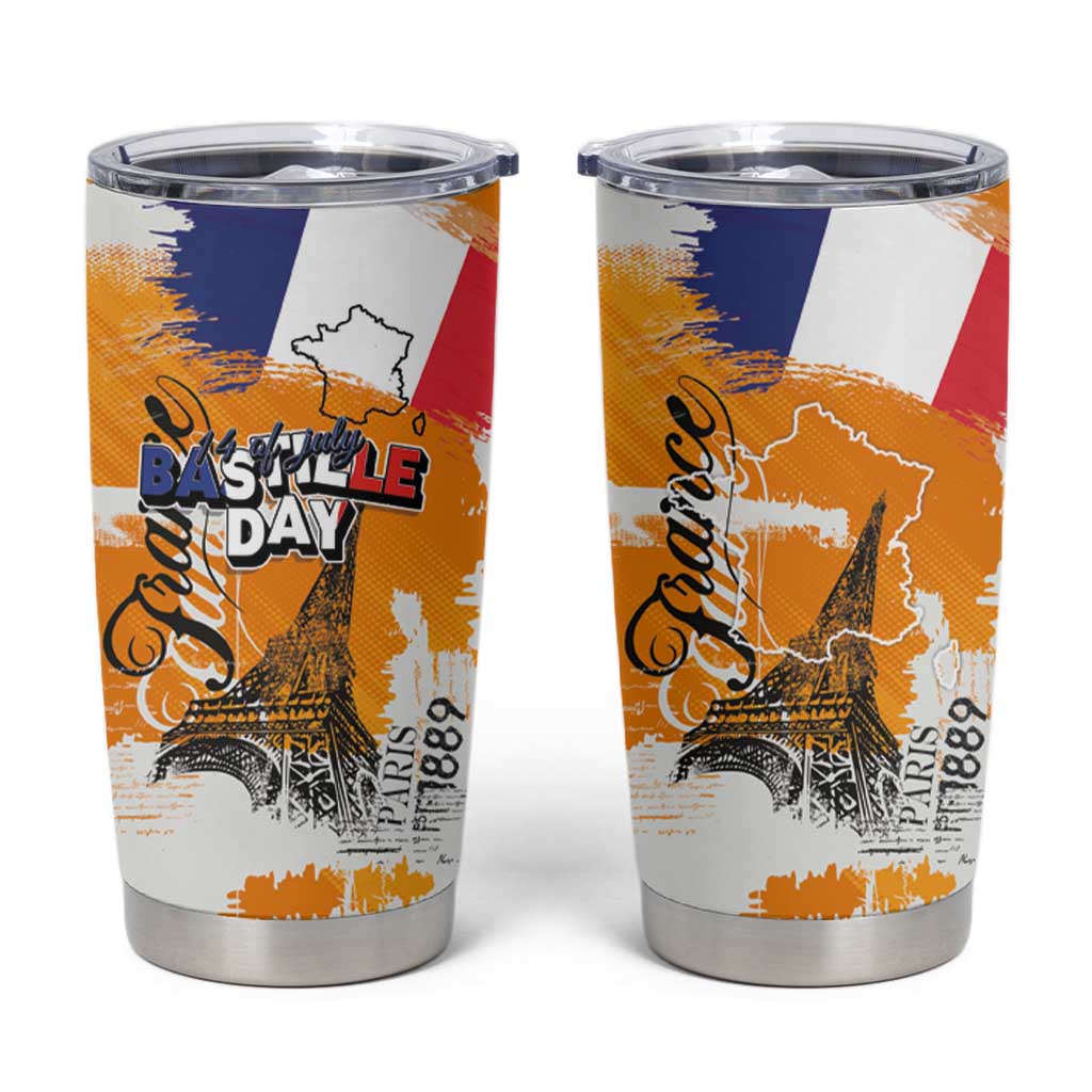 Bastille Day Tumbler Cup France Typography Art Grunge Style