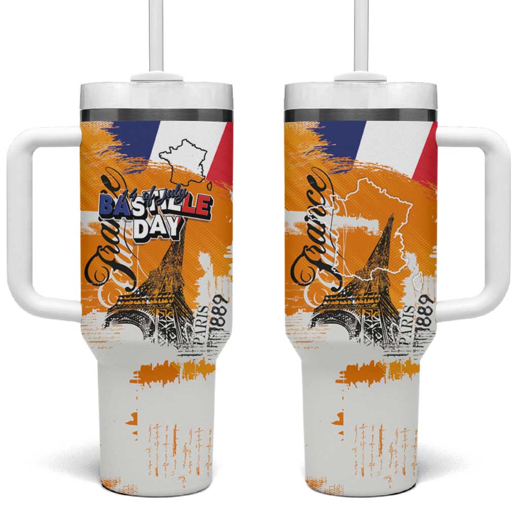 Bastille Day Tumbler With Handle France Typography Art Grunge Style