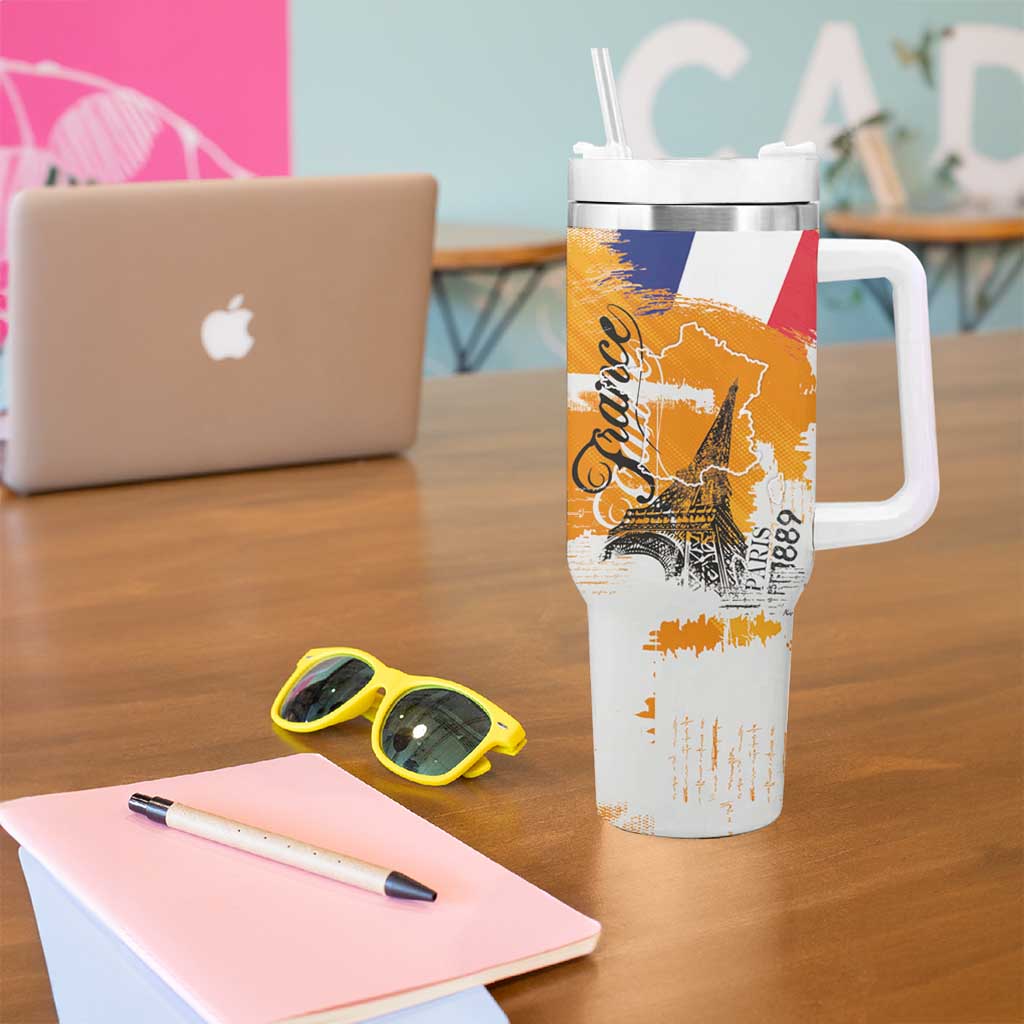 Bastille Day Tumbler With Handle France Typography Art Grunge Style
