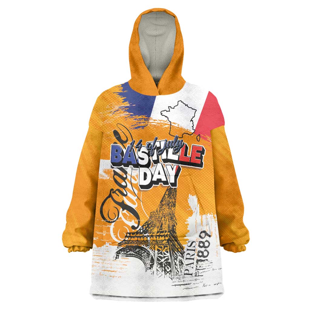 Bastille Day Wearable Blanket Hoodie France Typography Art Grunge Style