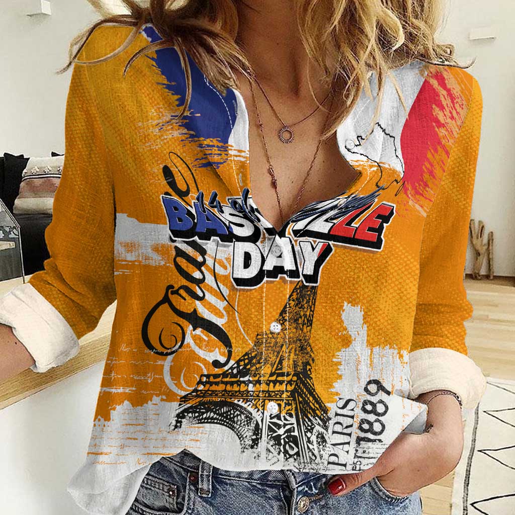 Bastille Day Women Casual Shirt France Typography Art Grunge Style