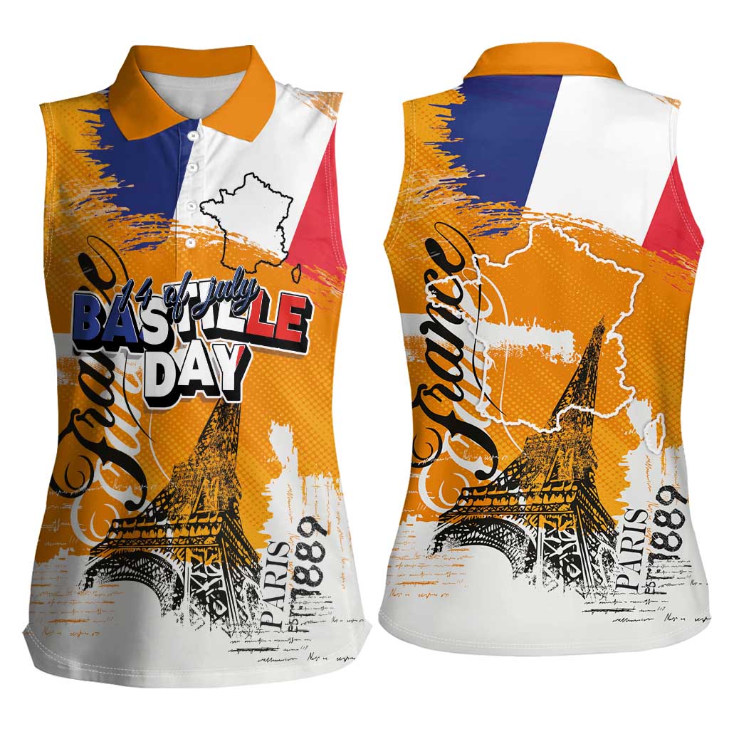 Bastille Day Women Sleeveless Polo Shirt France Typography Art Grunge Style