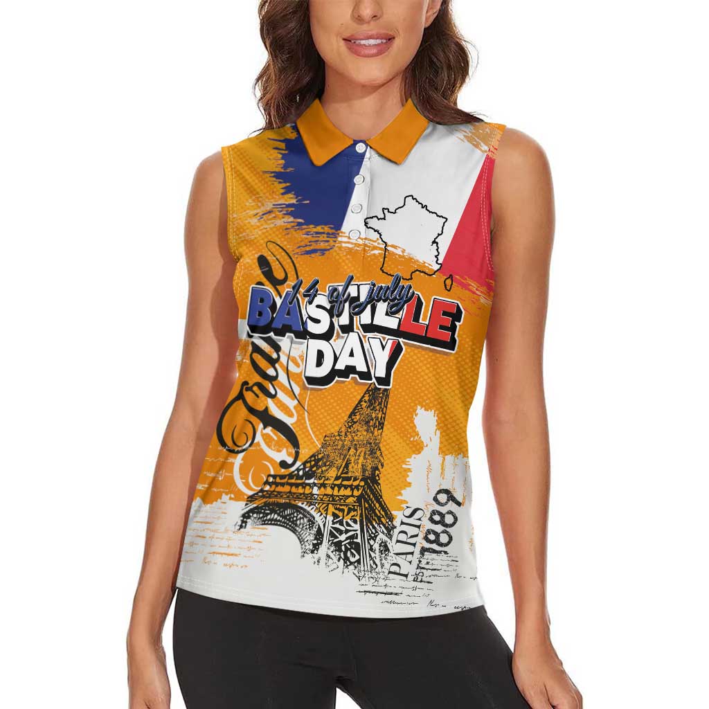 Bastille Day Women Sleeveless Polo Shirt France Typography Art Grunge Style