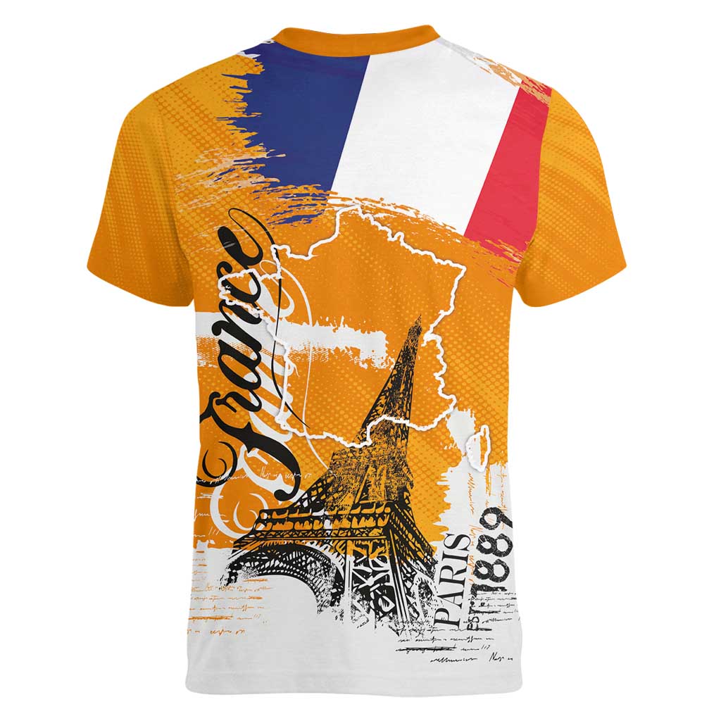 Bastille Day Women V-Neck T-Shirt France Typography Art Grunge Style