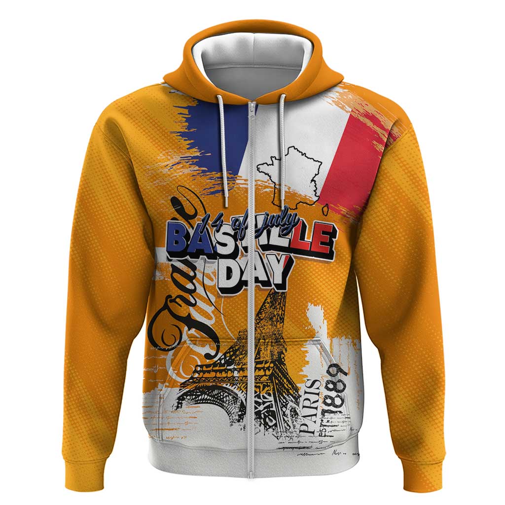 Bastille Day Zip Hoodie France Typography Art Grunge Style